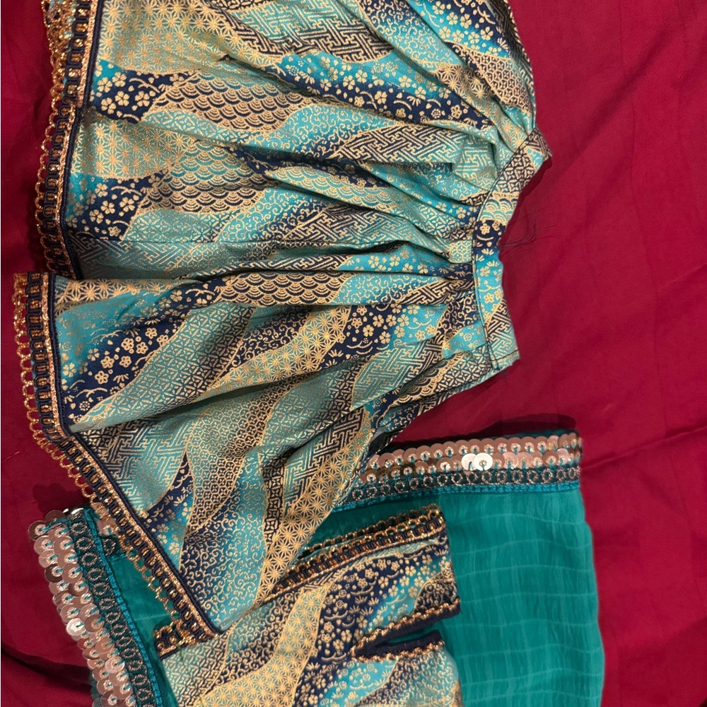 Blue and Gold Patterned Skirt Set